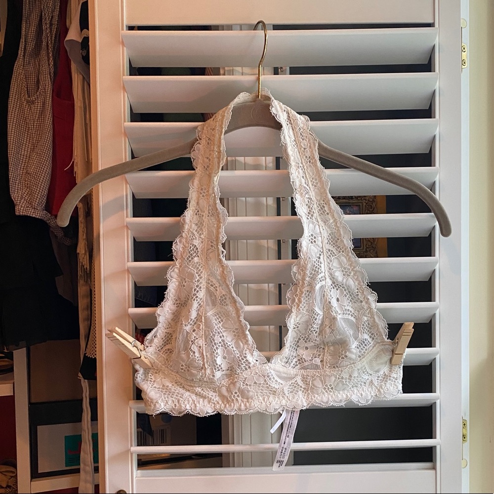 White Lace Halter Bra / Bralette Free People